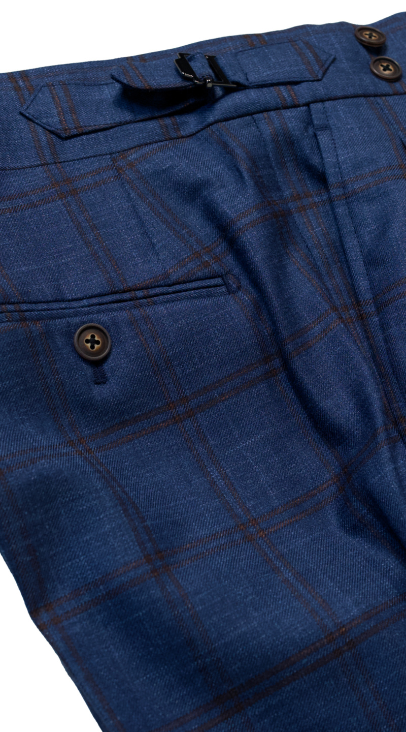 Complet Mélange Laine Carreaux Bleus Marron