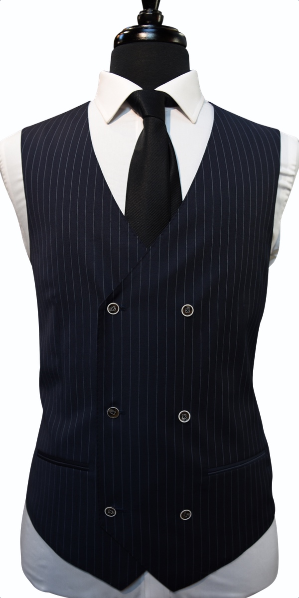 Midnight Blue Dotted Pinstripe Wool Suit