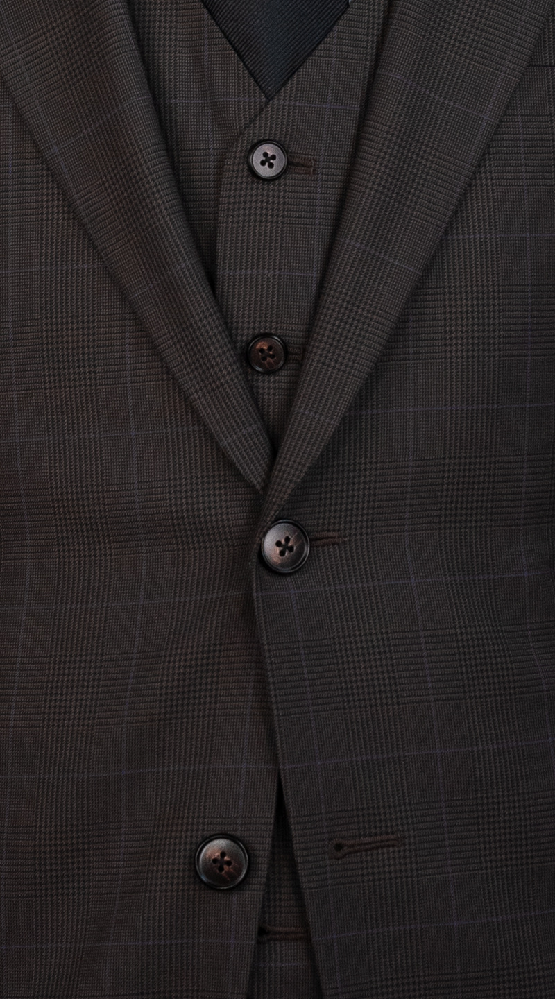 Complet Prince de Galles Marron Avec Surpiqûres Bleues