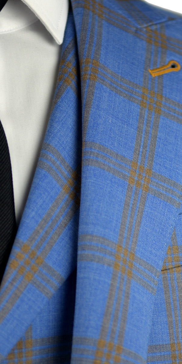 Complet Laine Carreaux Bleu Ciel Jaune