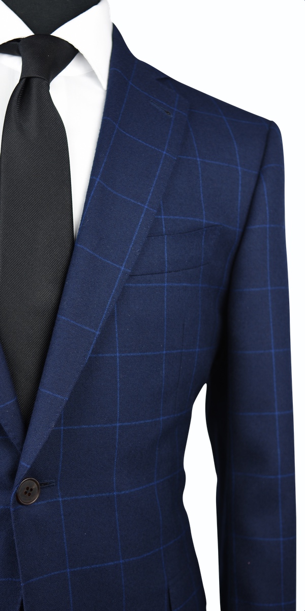 Blue Windowpane Canvas Wool Suit