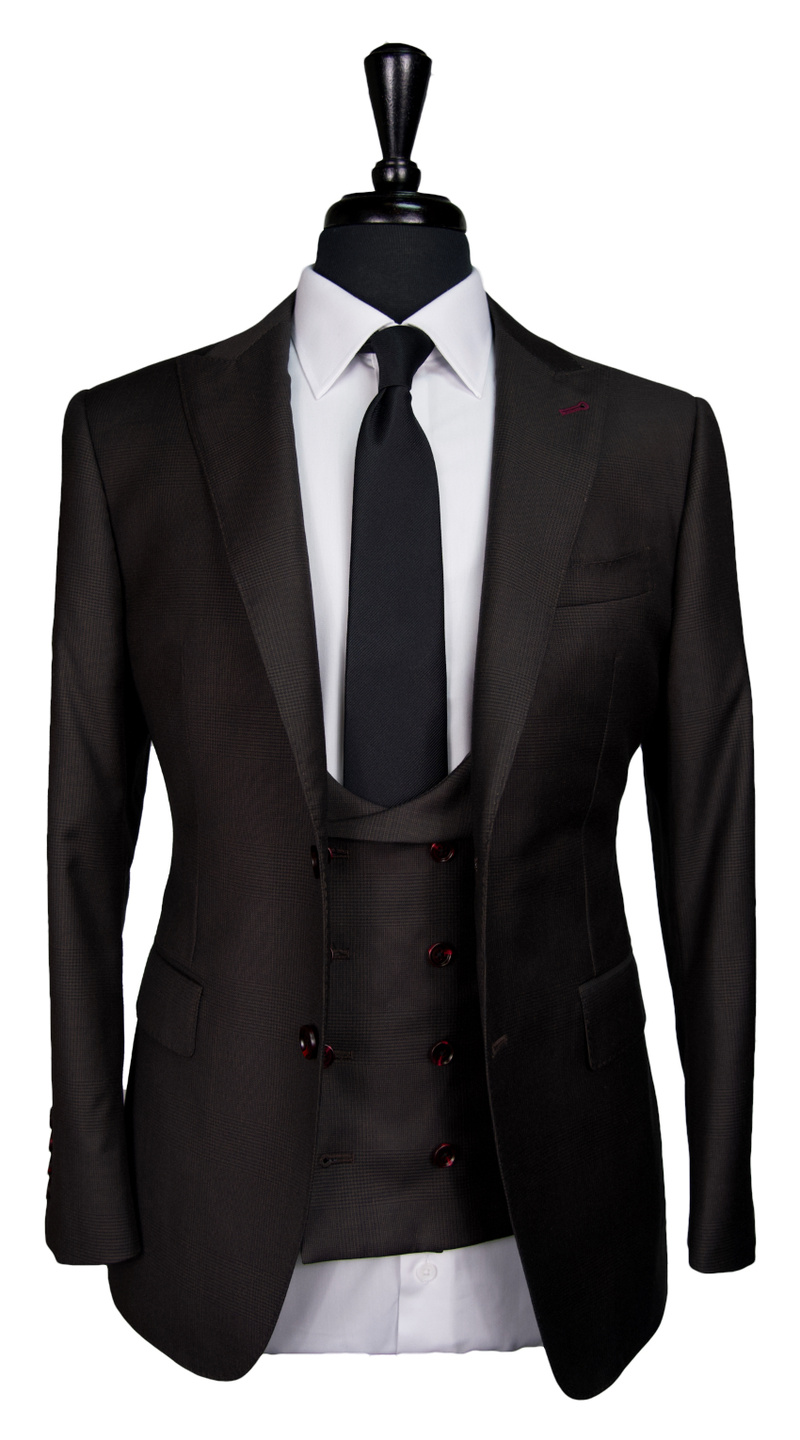 Brown Prince of Wales Wool Suit