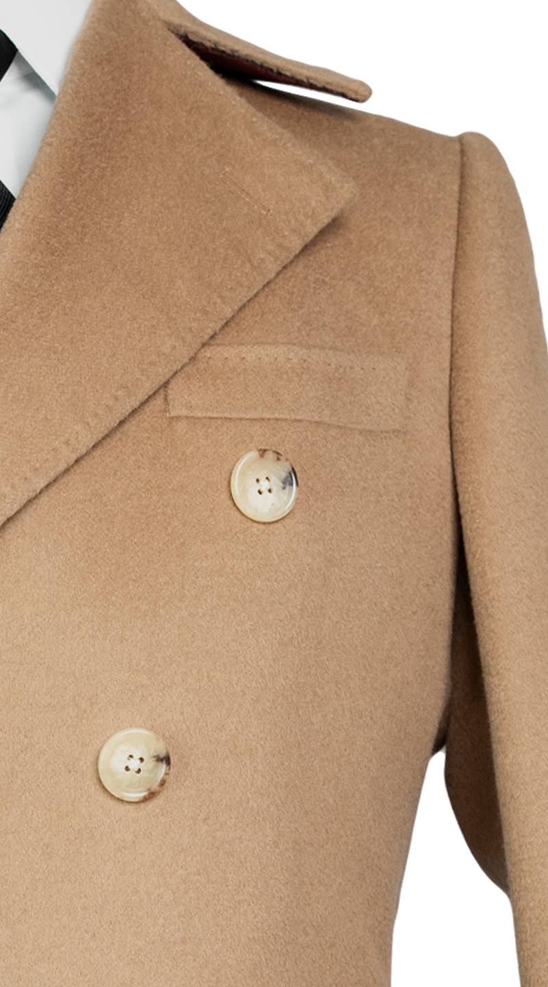 Camel Double-Breasted Wool Overcoat