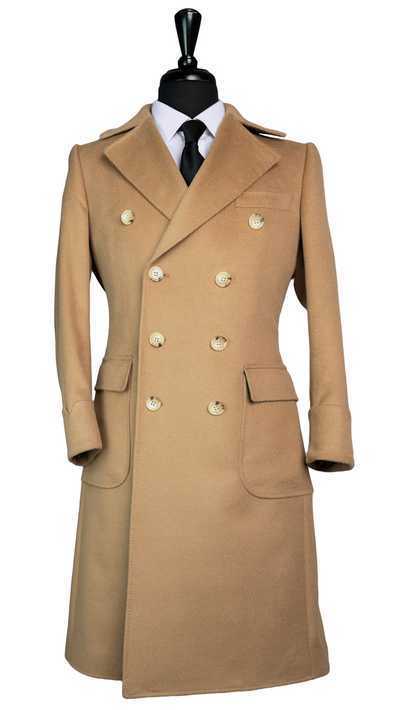 Camel Double-Breasted Wool Overcoat