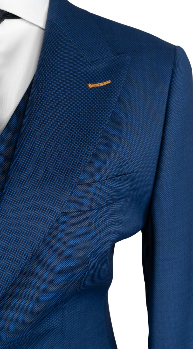 Complet en Laine Birdseye Bleu Cobalt