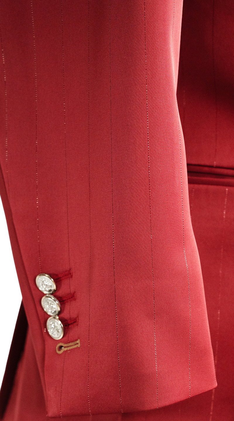 Crimson Pinstripe Single-Button Wrap Suit