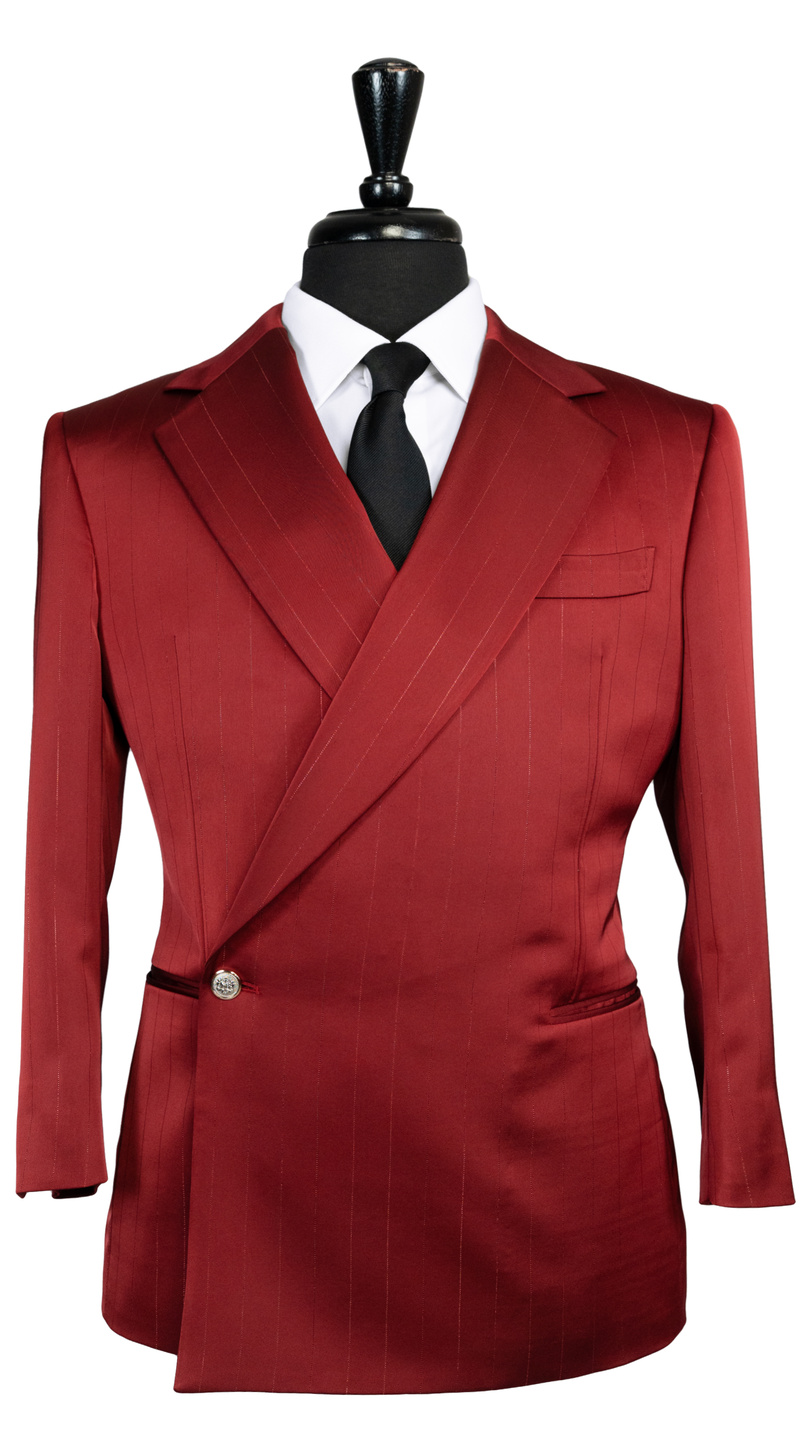Crimson Pinstripe Single-Button Wrap Suit