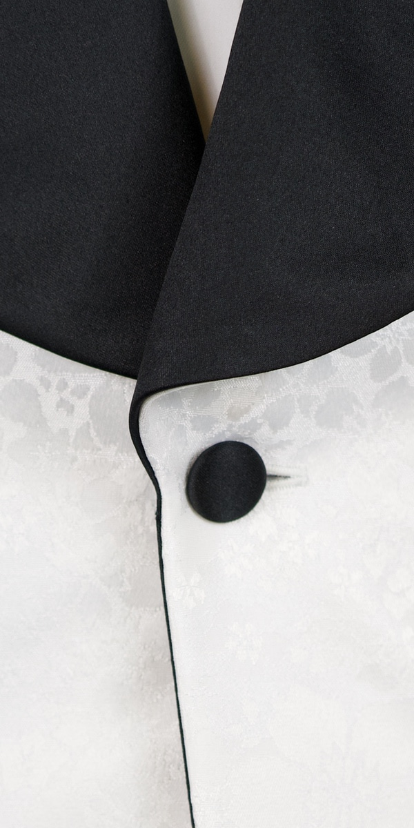 White Floral Jacquard with Black Satin Tux