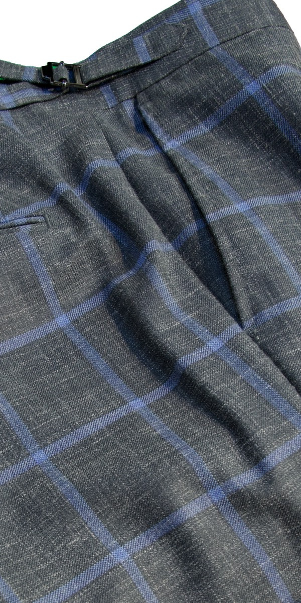 Grey with Baby Blue Windowpane Wool Mix Suit