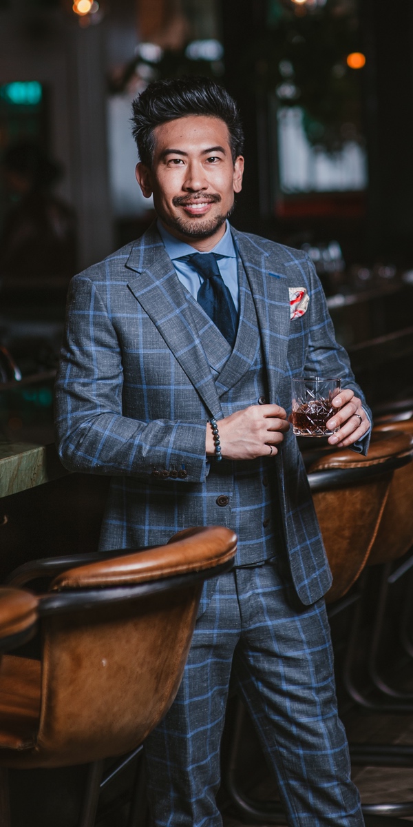 Grey with Baby Blue Windowpane Wool Mix Suit