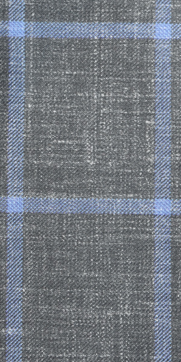 Grey with Baby Blue Windowpane Wool Mix Suit