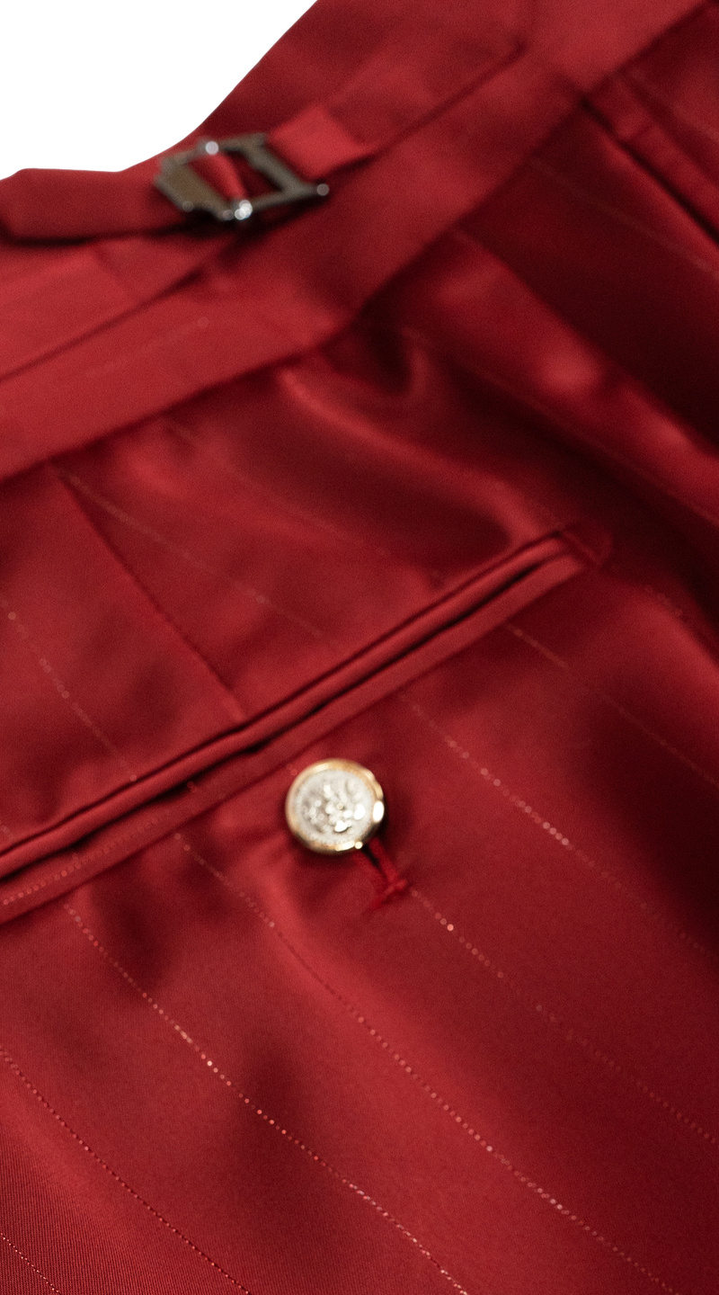 Crimson Pinstripe Single-Button Wrap Suit
