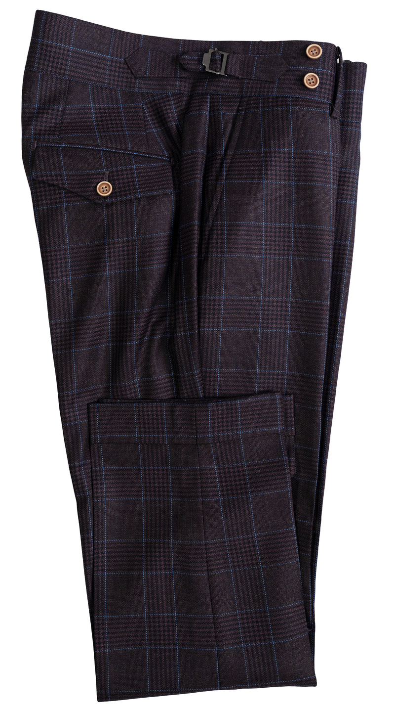 Complet Carreaux Violets avec Surpiqûres Bleues