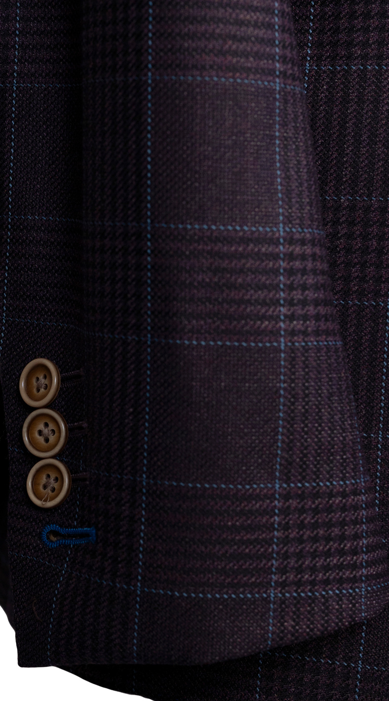 Complet Carreaux Violets avec Surpiqûres Bleues