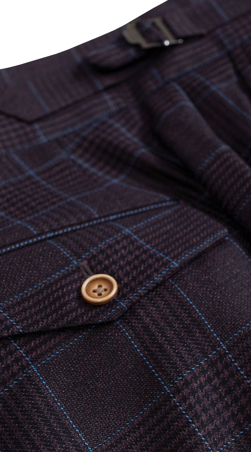 Complet Carreaux Violets avec Surpiqûres Bleues