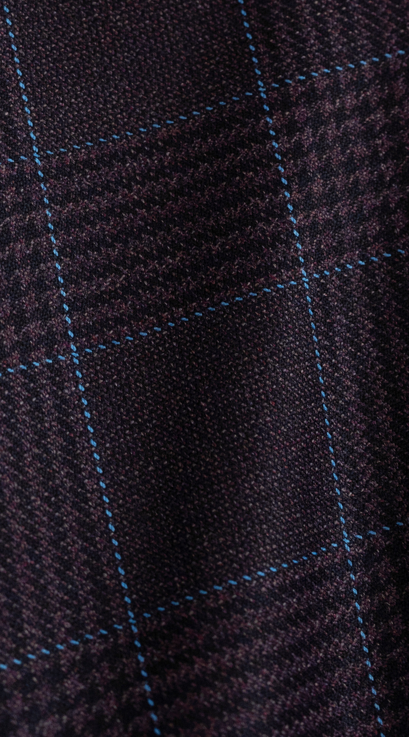 Complet Carreaux Violets avec Surpiqûres Bleues