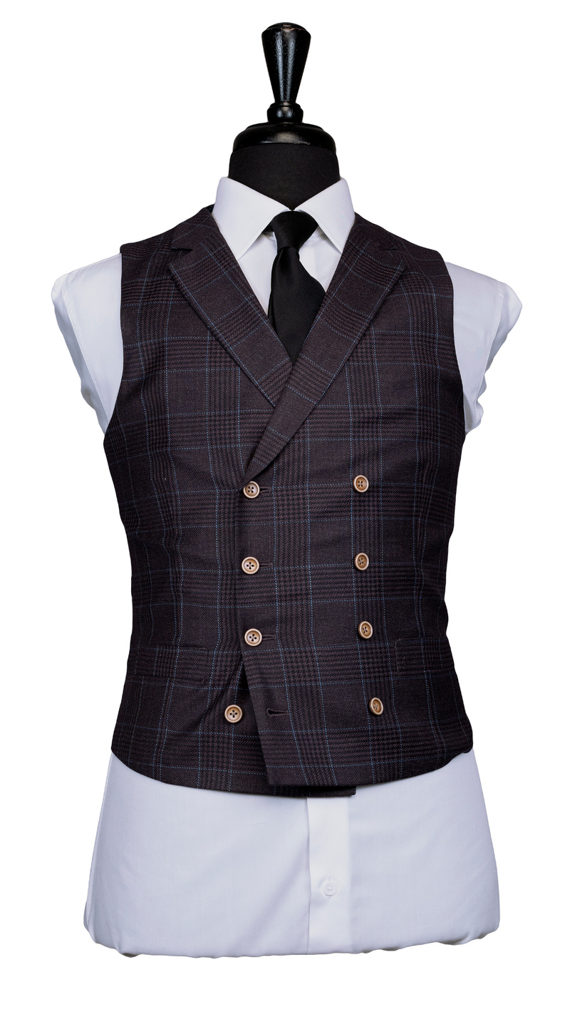 Complet Carreaux Violets avec Surpiqûres Bleues