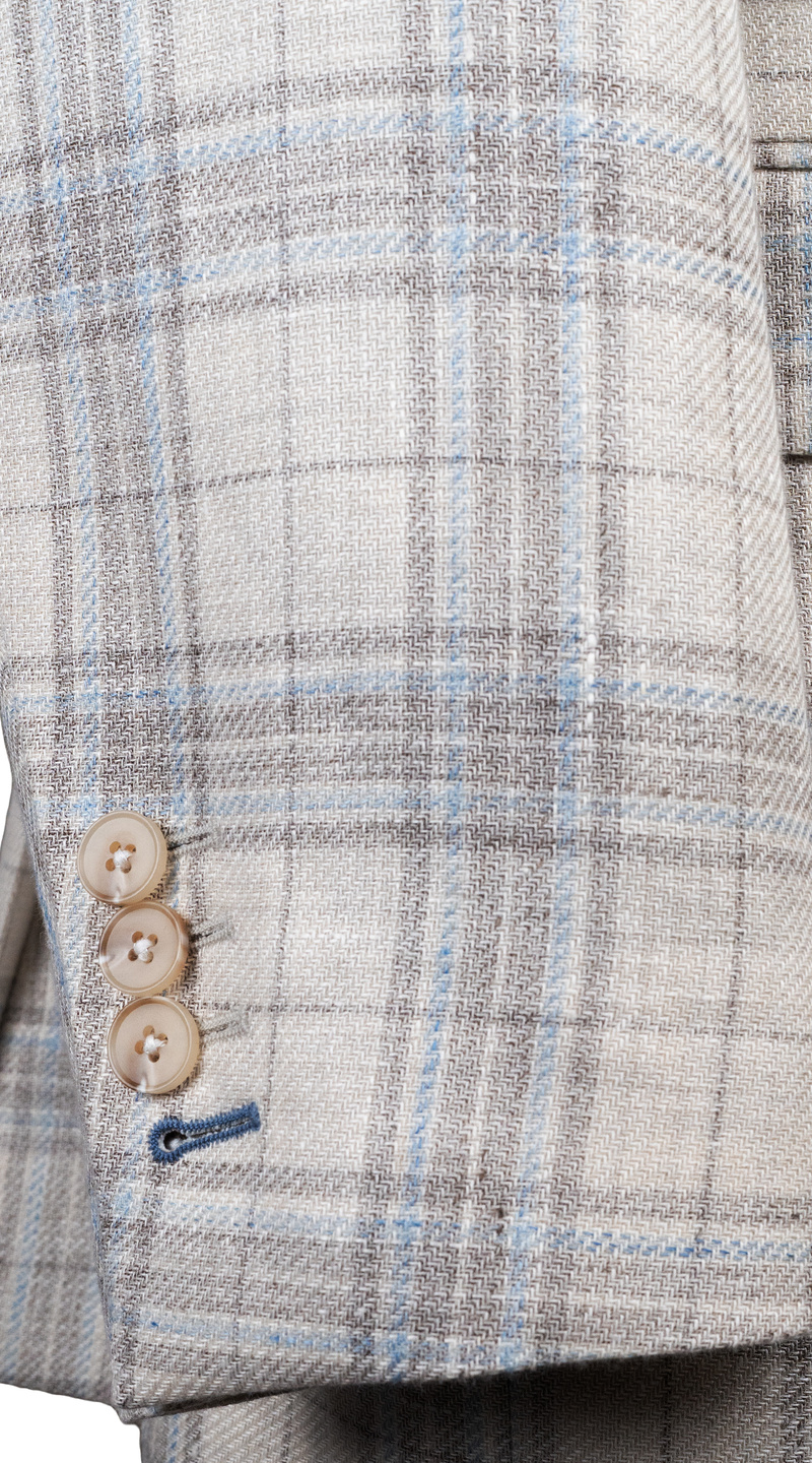 Beige Brown Plaid Suit