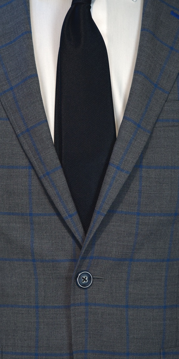 Grey with Blue Windowpane Comfort Suit