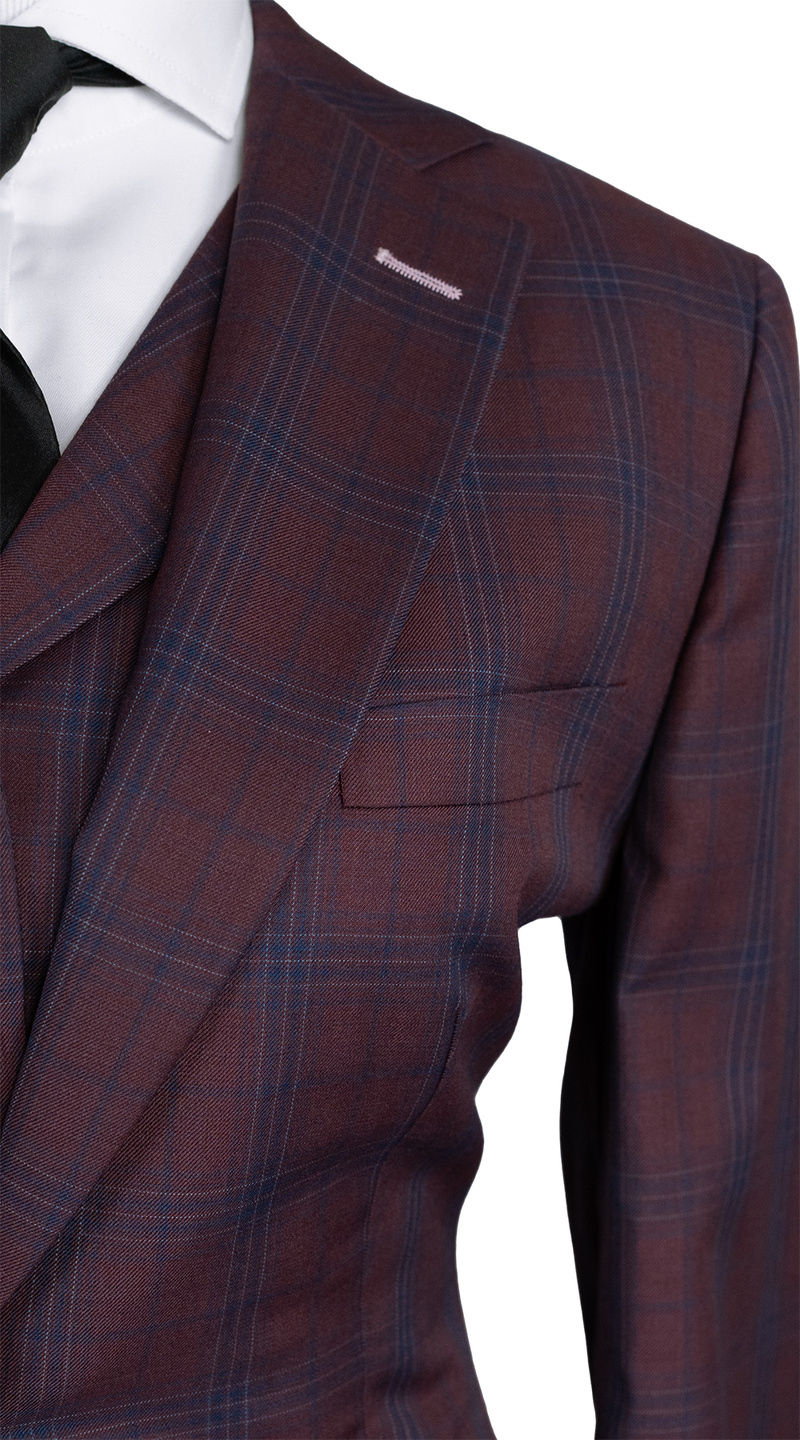 Plum Navy Plaid Wool Suit 