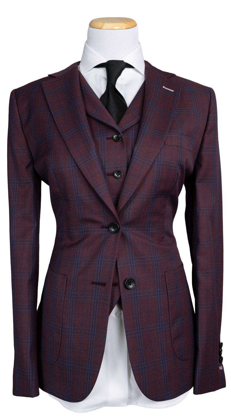 Plum Navy Plaid Wool Suit 