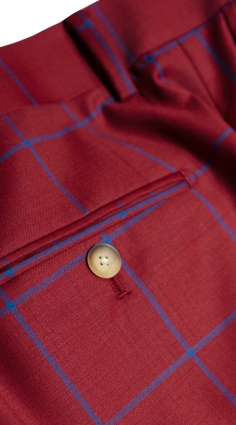 Crimson Red Windowpane Wool Suit