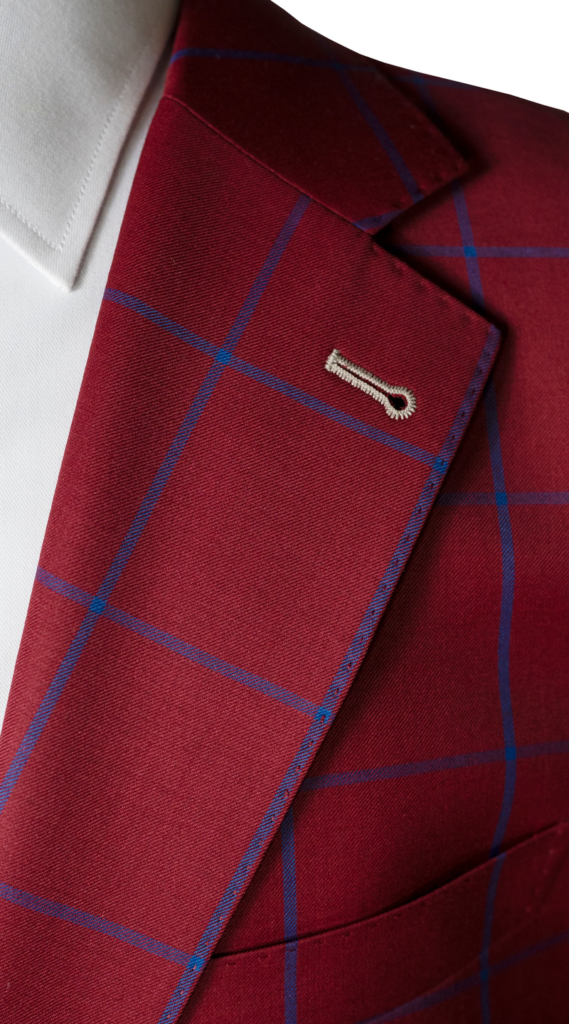 Crimson Red Windowpane Wool Suit