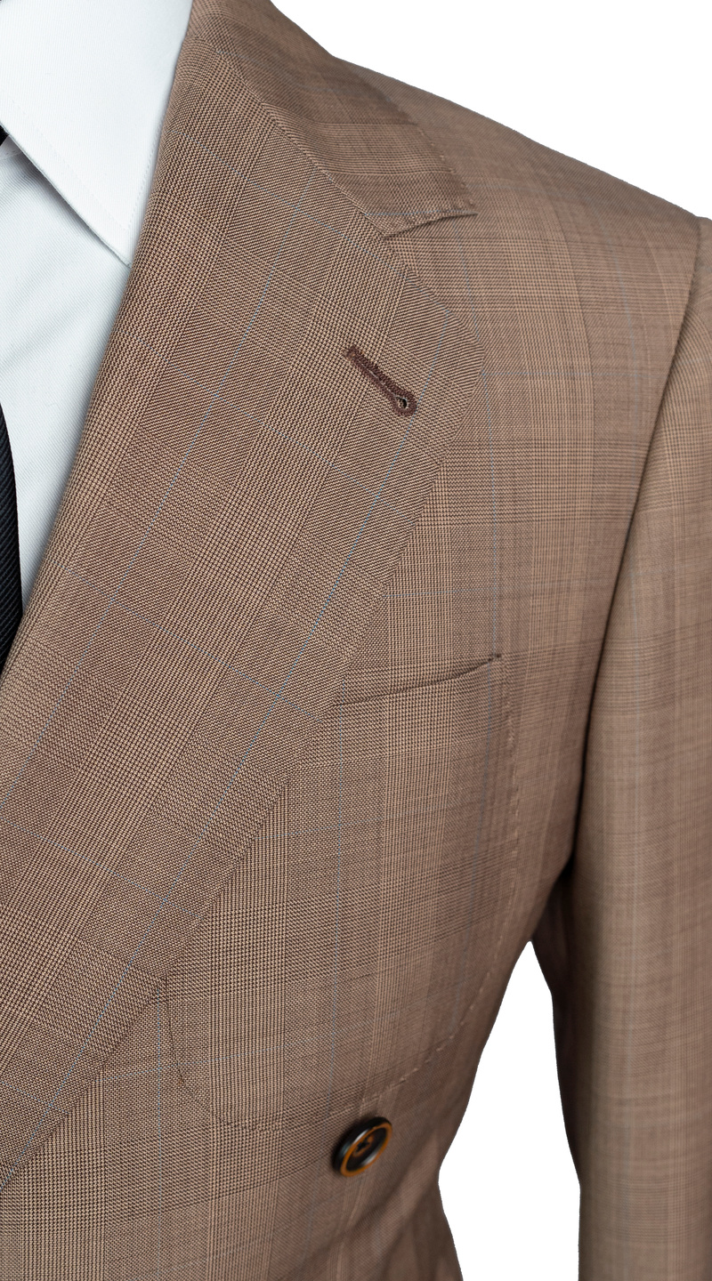 Golden Sand Plaid Double-Breasted Suit
