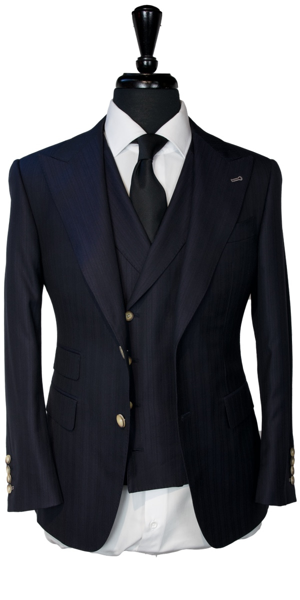 Midnight Blue Herringbone Striped Suit