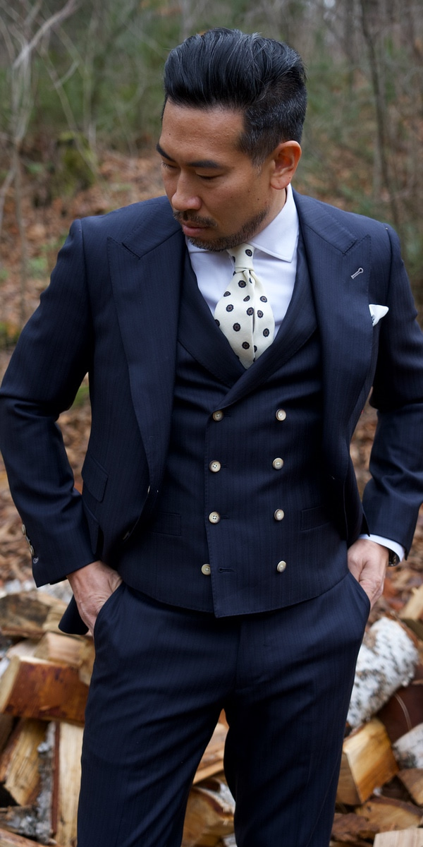 Midnight Blue Herringbone Striped Suit