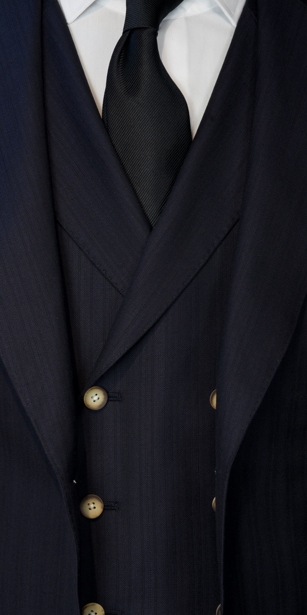 Midnight Blue Herringbone Striped Suit