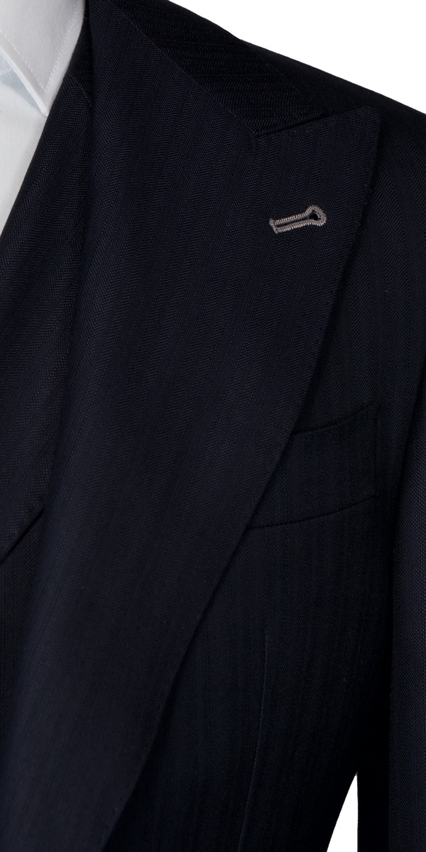 Midnight Blue Herringbone Striped Suit
