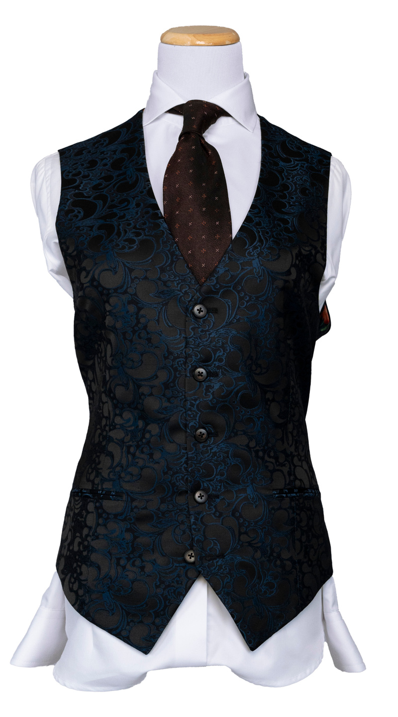 Complet Jacquard Baroque Bleu Nuit