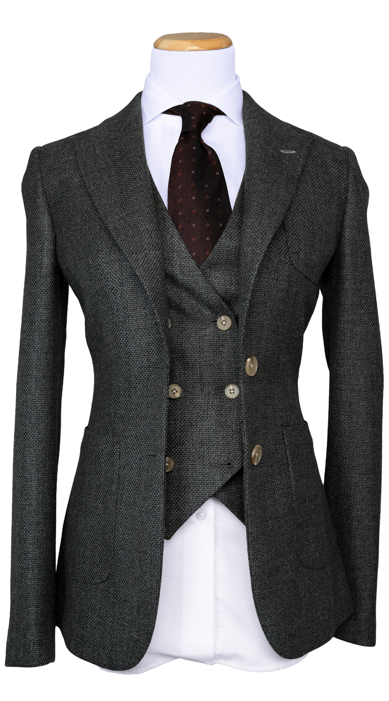 Charcoal Tweed Three‑Piece Suit