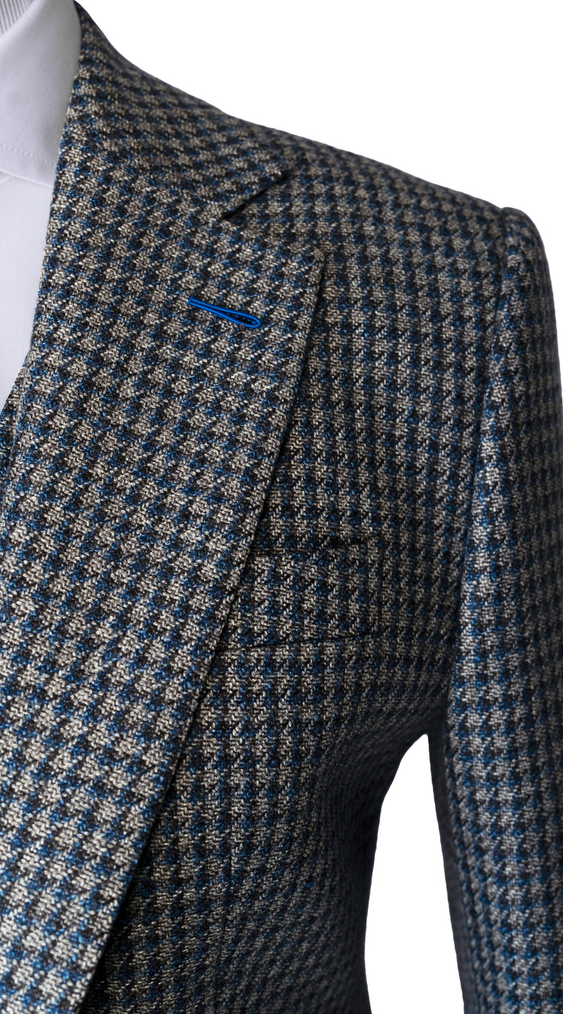 Blue-Grey Houndstooth Wool Suit