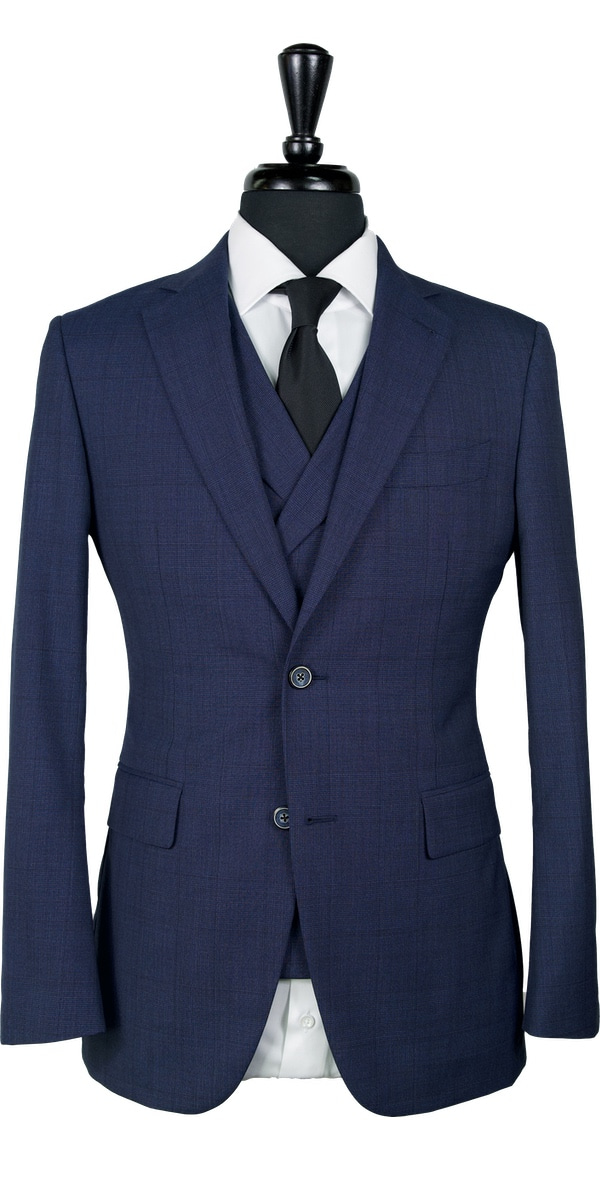 Indigo Blue Prince of Wales Wool Suit