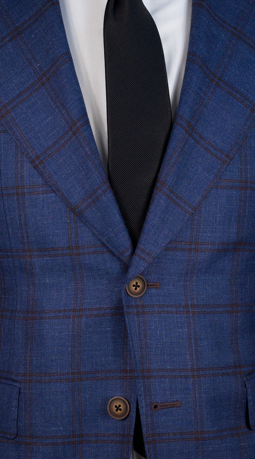 Blue with Brown Windowpane Wool Mix Suit
