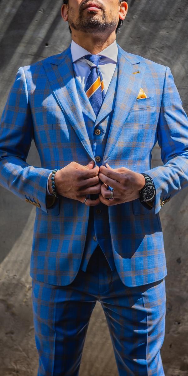 Sky Blue with Yellow Check Wool Suit