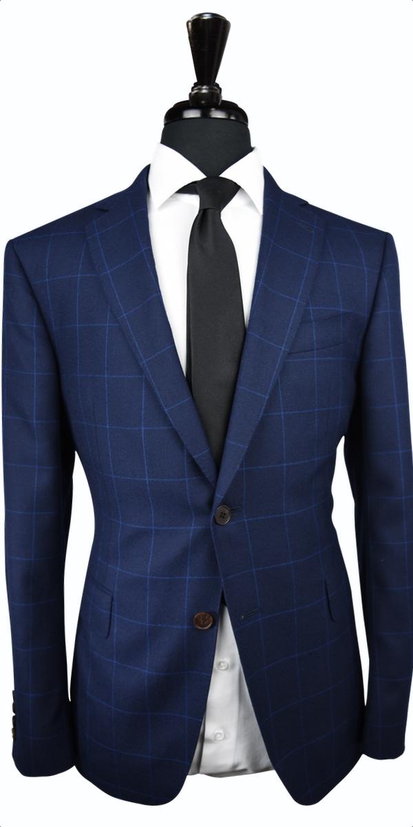 Blue Windowpane Canvas Wool Suit