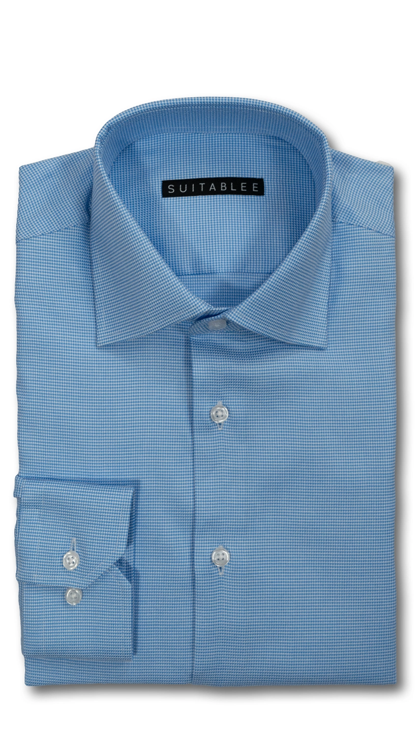 Blue Micro-Gingham Dress Shirt