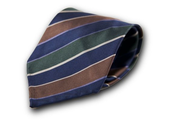 Brown Blue Green Striped Silk Tie