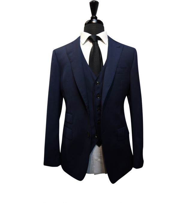 Navy Blue Textured Wool Suit