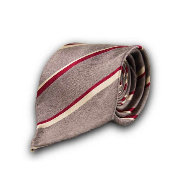 Khaki with Red Striped Silk Tie