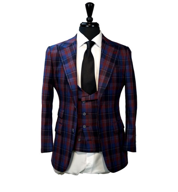 Red Blue Plaid Wool Suit