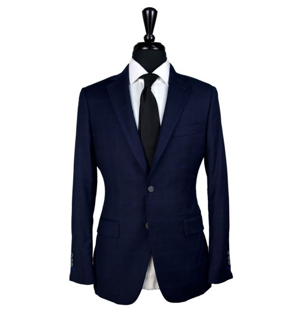 Dark Blue Check Wool Suit