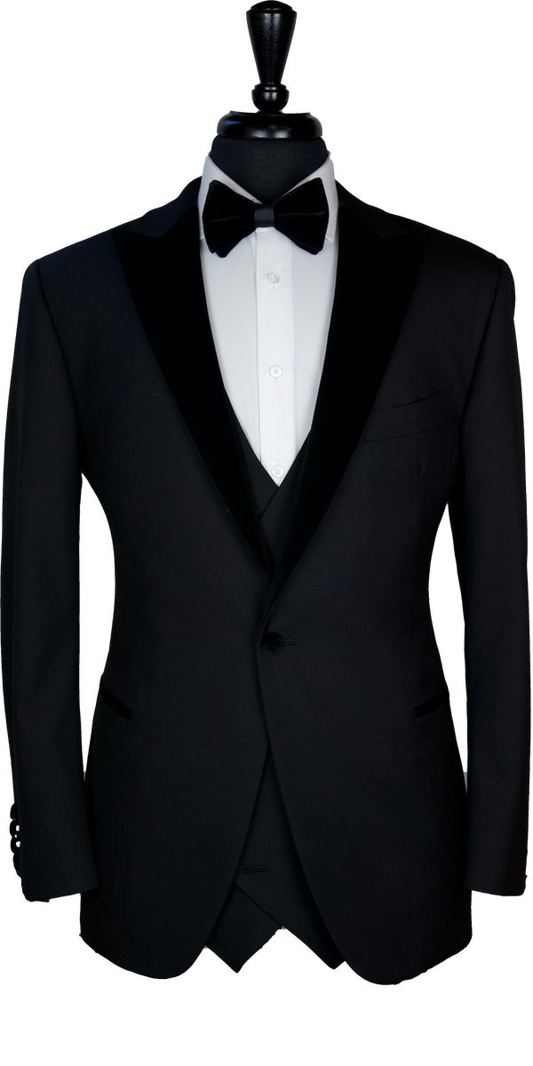 Classy Black Wool with Velvet Lapel Tuxedo