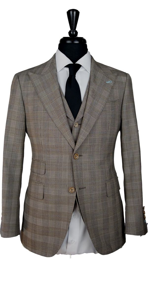 Khaki Prince of Wales Wool Suit