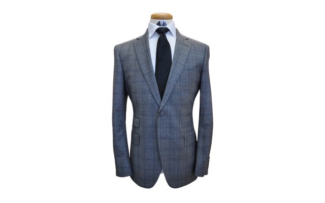 Grey with Blue Check Wool Suit