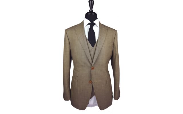 Camel Herringbone Wool Suit