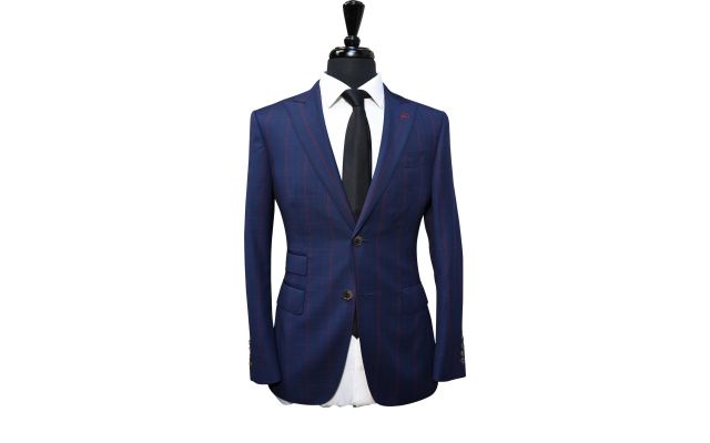Midnight Blue Burgundy Check Wool Suit